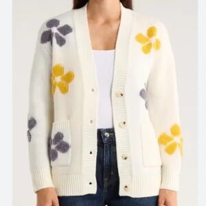 Nordstrom NVLT Cream Daisy Oversize Jacquard Flower Cardigan sz XS